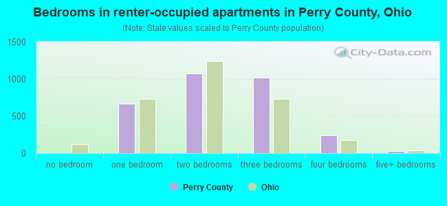Bedrooms in renter-occupied apartments in Perry County, Ohio