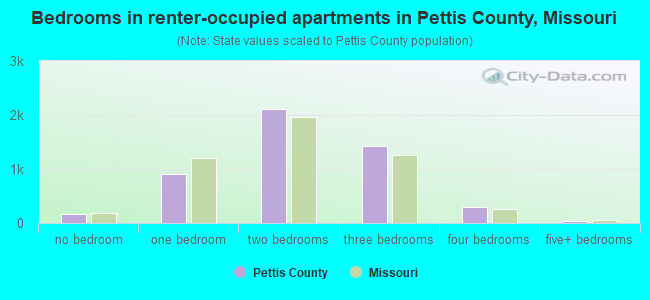 Bedrooms in renter-occupied apartments in Pettis County, Missouri