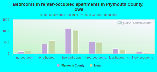 Bedrooms in renter-occupied apartments in Plymouth County, Iowa