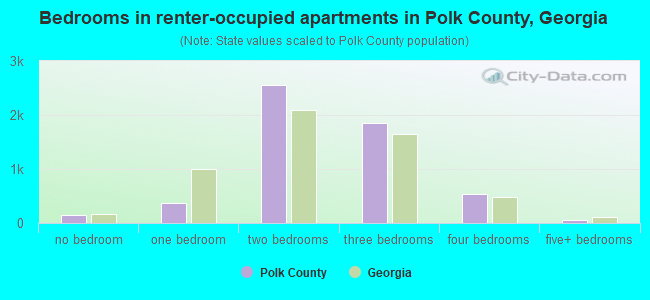 Bedrooms in renter-occupied apartments in Polk County, Georgia