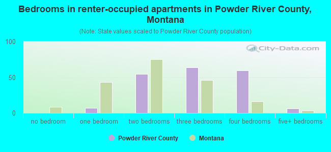 Bedrooms in renter-occupied apartments in Powder River County, Montana