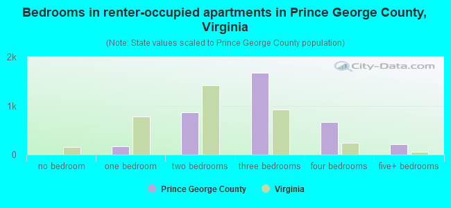 Bedrooms in renter-occupied apartments in Prince George County, Virginia