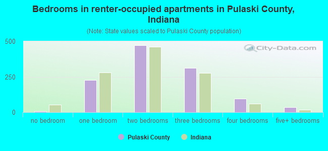 Bedrooms in renter-occupied apartments in Pulaski County, Indiana