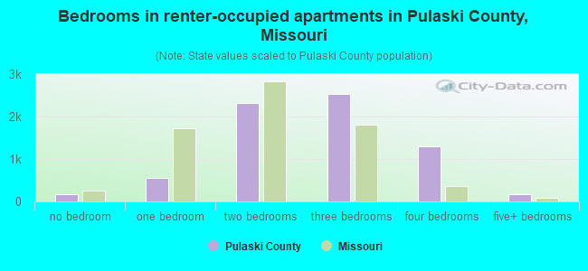 Bedrooms in renter-occupied apartments in Pulaski County, Missouri