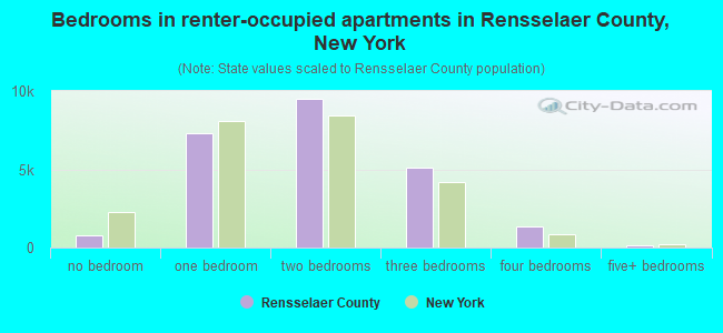Bedrooms in renter-occupied apartments in Rensselaer County, New York