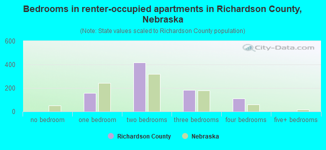 Bedrooms in renter-occupied apartments in Richardson County, Nebraska