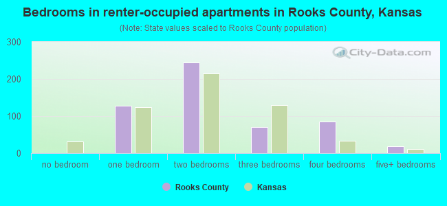 Bedrooms in renter-occupied apartments in Rooks County, Kansas