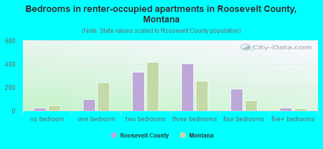 Bedrooms in renter-occupied apartments in Roosevelt County, Montana