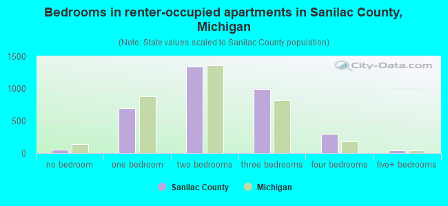 Bedrooms in renter-occupied apartments in Sanilac County, Michigan