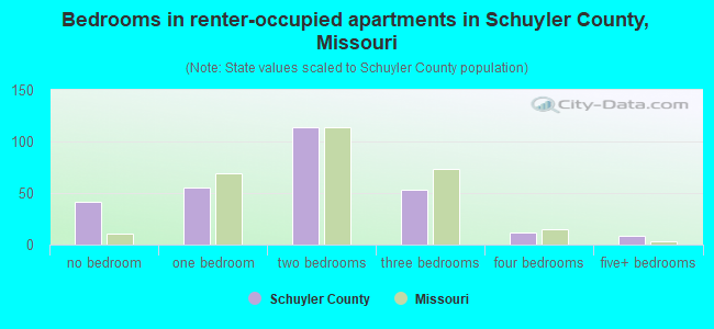 Bedrooms in renter-occupied apartments in Schuyler County, Missouri