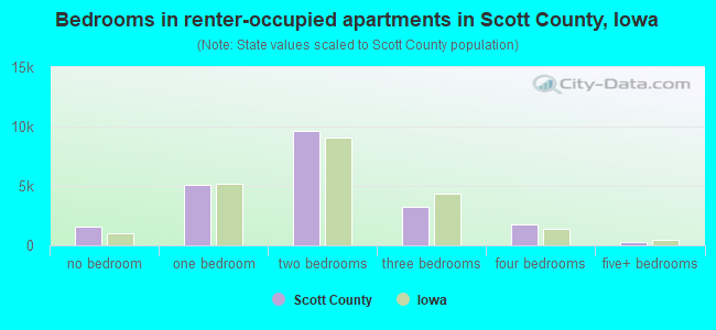 Bedrooms in renter-occupied apartments in Scott County, Iowa