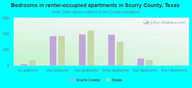 Bedrooms in renter-occupied apartments in Scurry County, Texas