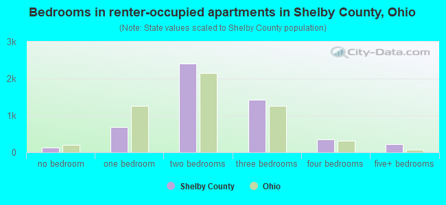 Bedrooms in renter-occupied apartments in Shelby County, Ohio