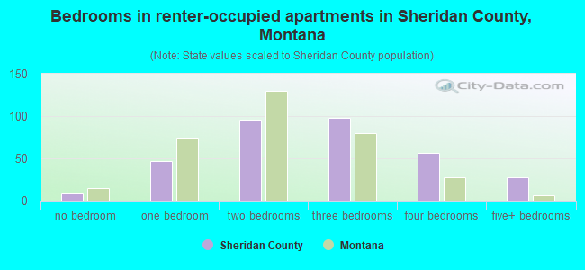 Bedrooms in renter-occupied apartments in Sheridan County, Montana