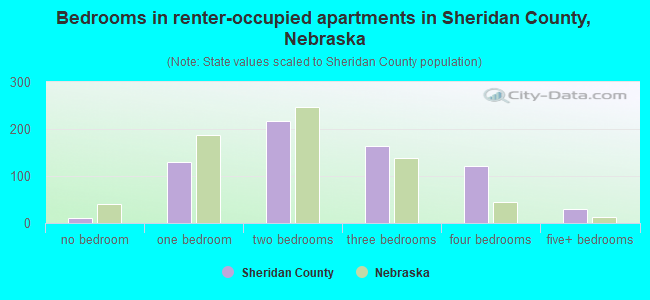 Bedrooms in renter-occupied apartments in Sheridan County, Nebraska