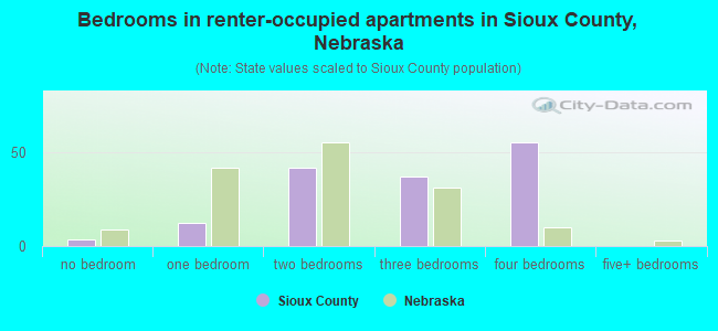 Bedrooms in renter-occupied apartments in Sioux County, Nebraska