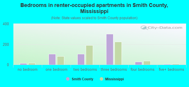 Bedrooms in renter-occupied apartments in Smith County, Mississippi