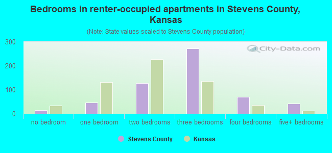 Bedrooms in renter-occupied apartments in Stevens County, Kansas
