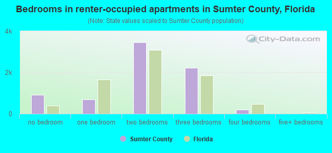 Bedrooms in renter-occupied apartments in Sumter County, Florida