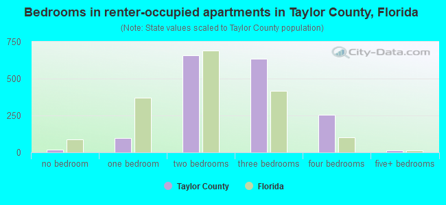 Bedrooms in renter-occupied apartments in Taylor County, Florida