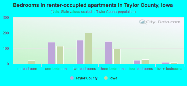 Bedrooms in renter-occupied apartments in Taylor County, Iowa