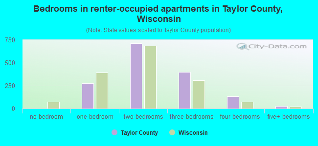 Bedrooms in renter-occupied apartments in Taylor County, Wisconsin