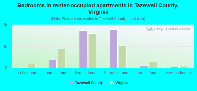 Bedrooms in renter-occupied apartments in Tazewell County, Virginia