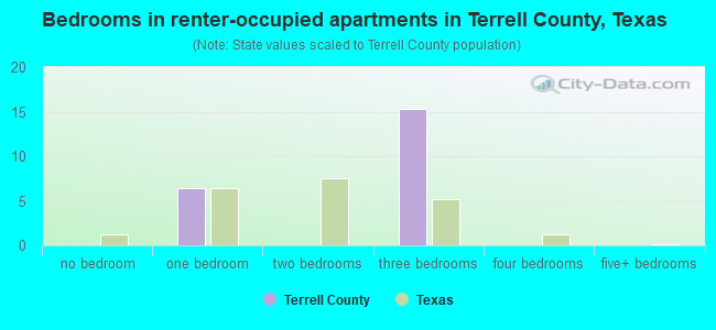 Bedrooms in renter-occupied apartments in Terrell County, Texas