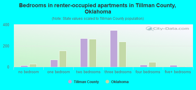 Bedrooms in renter-occupied apartments in Tillman County, Oklahoma