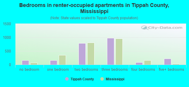 Bedrooms in renter-occupied apartments in Tippah County, Mississippi