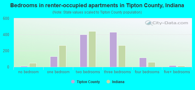 Bedrooms in renter-occupied apartments in Tipton County, Indiana