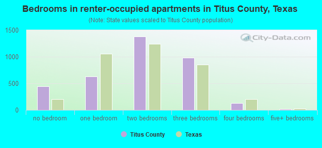 Bedrooms in renter-occupied apartments in Titus County, Texas
