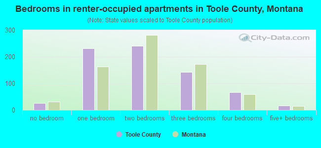 Bedrooms in renter-occupied apartments in Toole County, Montana