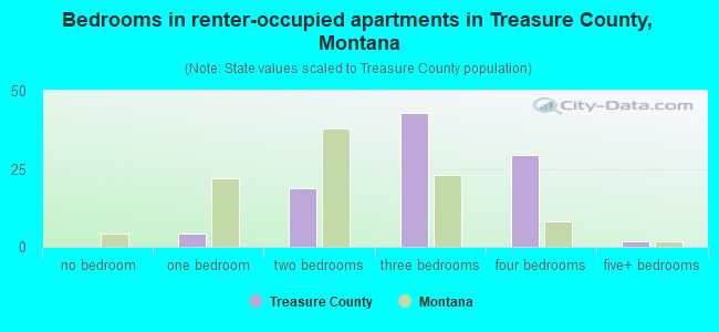 Bedrooms in renter-occupied apartments in Treasure County, Montana