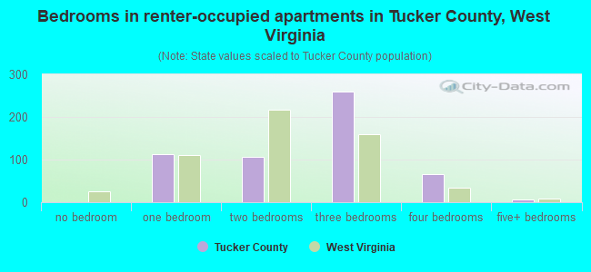 Bedrooms in renter-occupied apartments in Tucker County, West Virginia