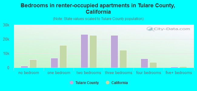 Bedrooms in renter-occupied apartments in Tulare County, California