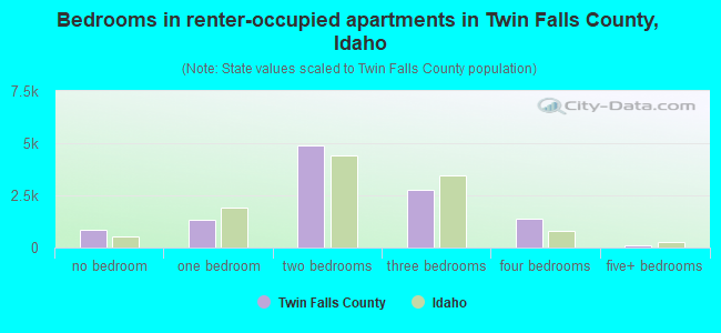 Bedrooms in renter-occupied apartments in Twin Falls County, Idaho