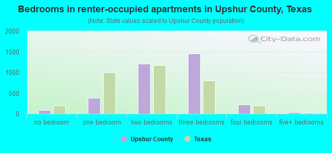 Bedrooms in renter-occupied apartments in Upshur County, Texas