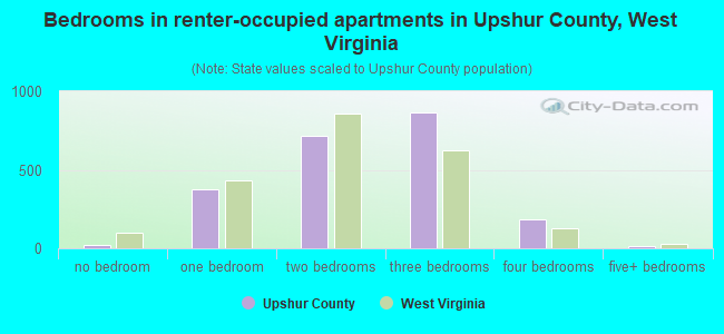 Bedrooms in renter-occupied apartments in Upshur County, West Virginia