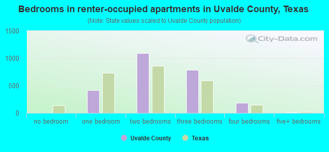 Bedrooms in renter-occupied apartments in Uvalde County, Texas