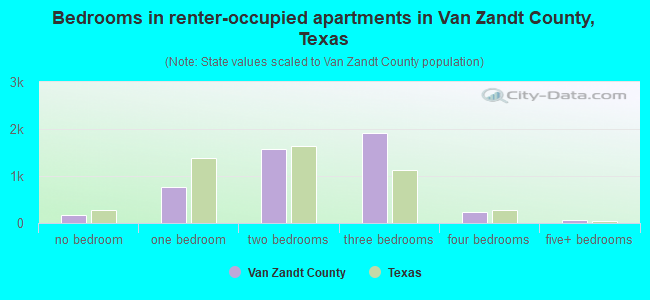 Bedrooms in renter-occupied apartments in Van Zandt County, Texas