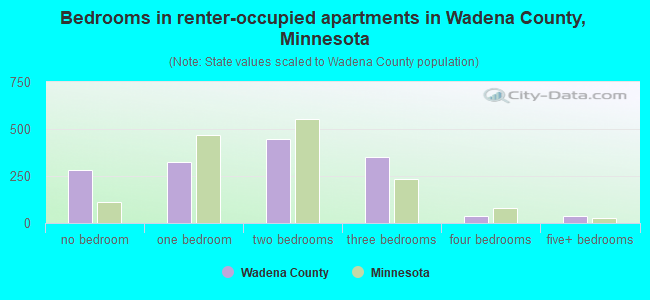 Bedrooms in renter-occupied apartments in Wadena County, Minnesota