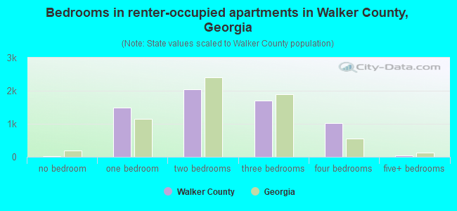 Bedrooms in renter-occupied apartments in Walker County, Georgia