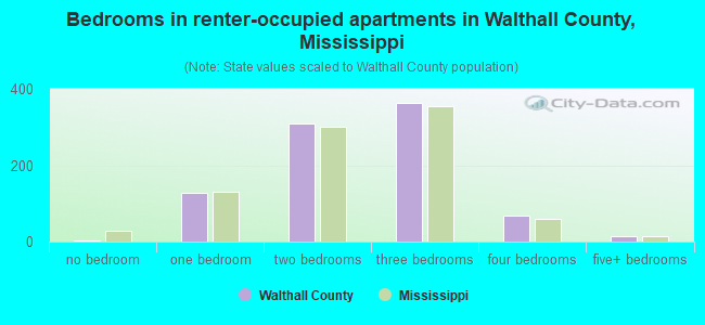 Bedrooms in renter-occupied apartments in Walthall County, Mississippi