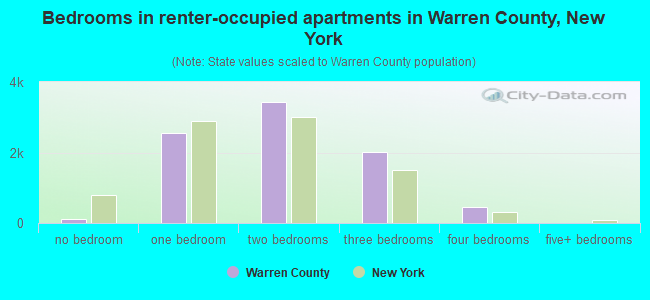 Bedrooms in renter-occupied apartments in Warren County, New York
