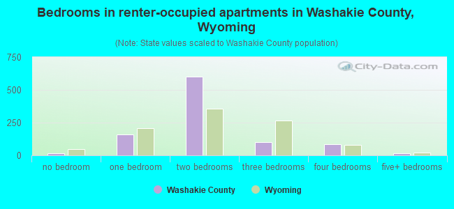 Bedrooms in renter-occupied apartments in Washakie County, Wyoming
