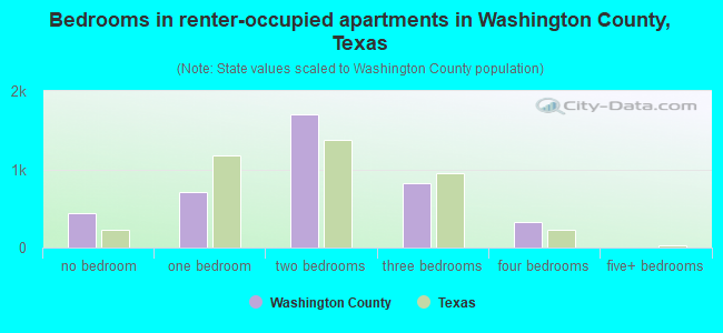 Bedrooms in renter-occupied apartments in Washington County, Texas