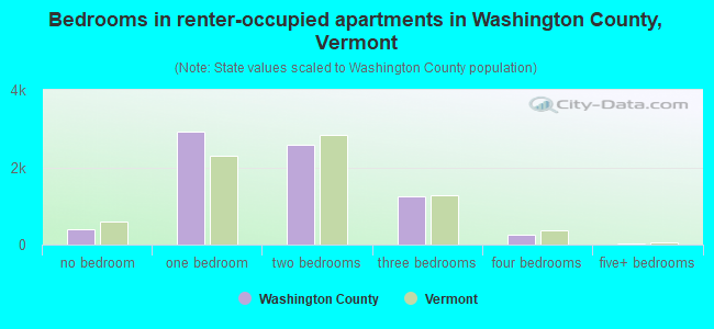 Bedrooms in renter-occupied apartments in Washington County, Vermont