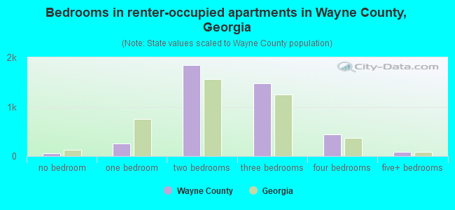 Bedrooms in renter-occupied apartments in Wayne County, Georgia