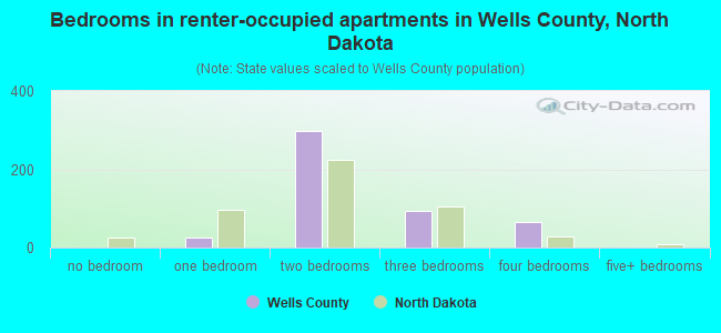 Bedrooms in renter-occupied apartments in Wells County, North Dakota